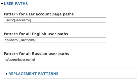 Drupal Pathauto i18n user patterns